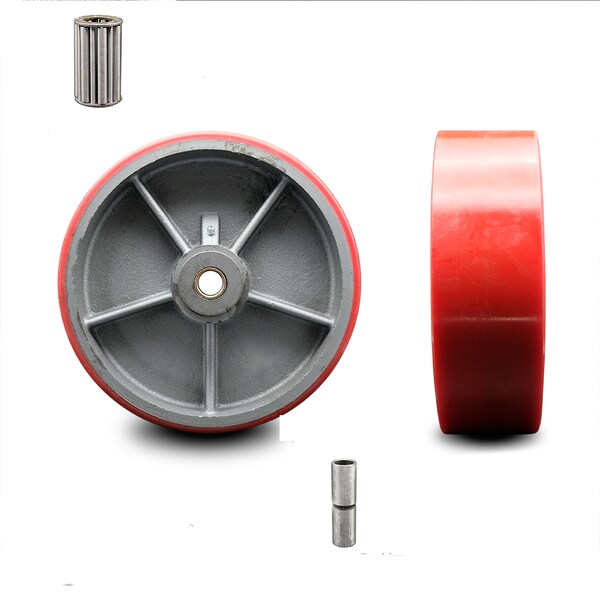 SCC-10" Red Poly on Cast Iron Wheel Only w/Roller Bearing-3/4" Bore-3000 lb Cpty